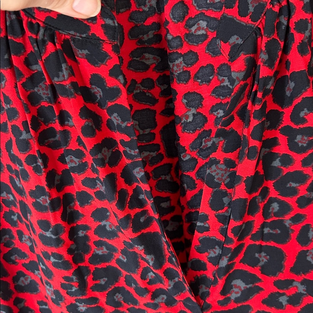 Zadig & Voltaire Red and Black Leopard Print V-Neck Blouse - Picture 7 of 15